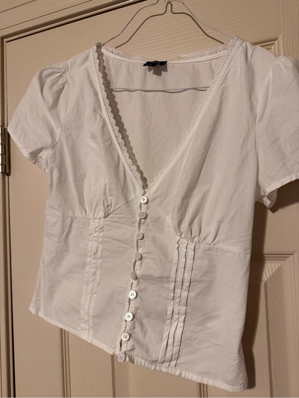 Women's White Lace-Trim Button Front Blouse